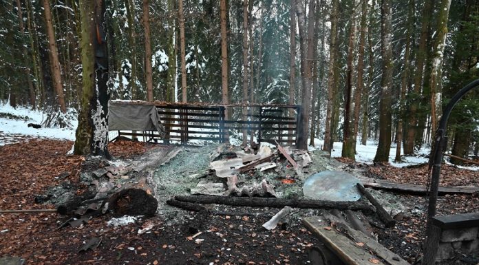 Waldhütte und Scheiterbeige abgebrannt