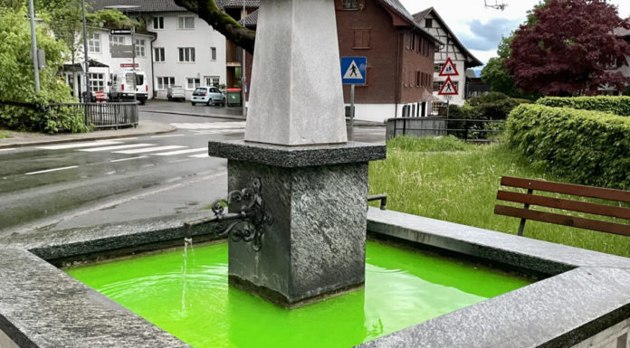 Kein Stopp der Tunnelspinne: Brunnen aus Protest grün gefärbt