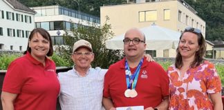 von links: Brigitte Marxer, Special Olympics, Klaus-Dieter Kindle, Präsident PCFL, Mathias Märk, Athletenvertreter und Petra Schifferle-Walser, Vize-Präsidentin PCFL