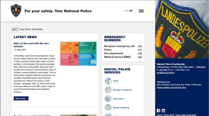 Website der Landespolizei neu auch in englischer Sprache