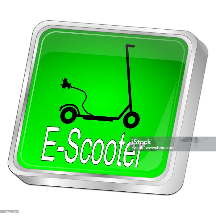 green e-scooter button - 3D illustration