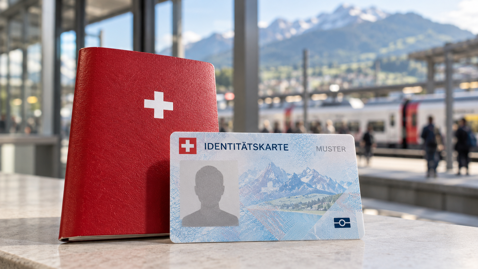 Schweizer Pass und biometrische Musterkarte